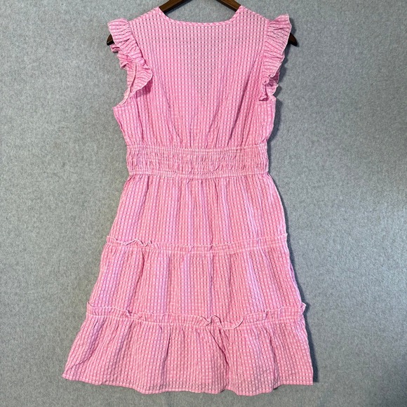 Beachsissi Pink Gingham Ruffle Tiered Smocked Waist Midi Dress Womens L - Picture 10 of 11